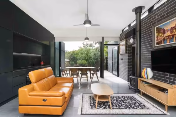 granny-flat-custom-sydyey-design-black-window-kitchen-chimney-wall-TV-skylights
